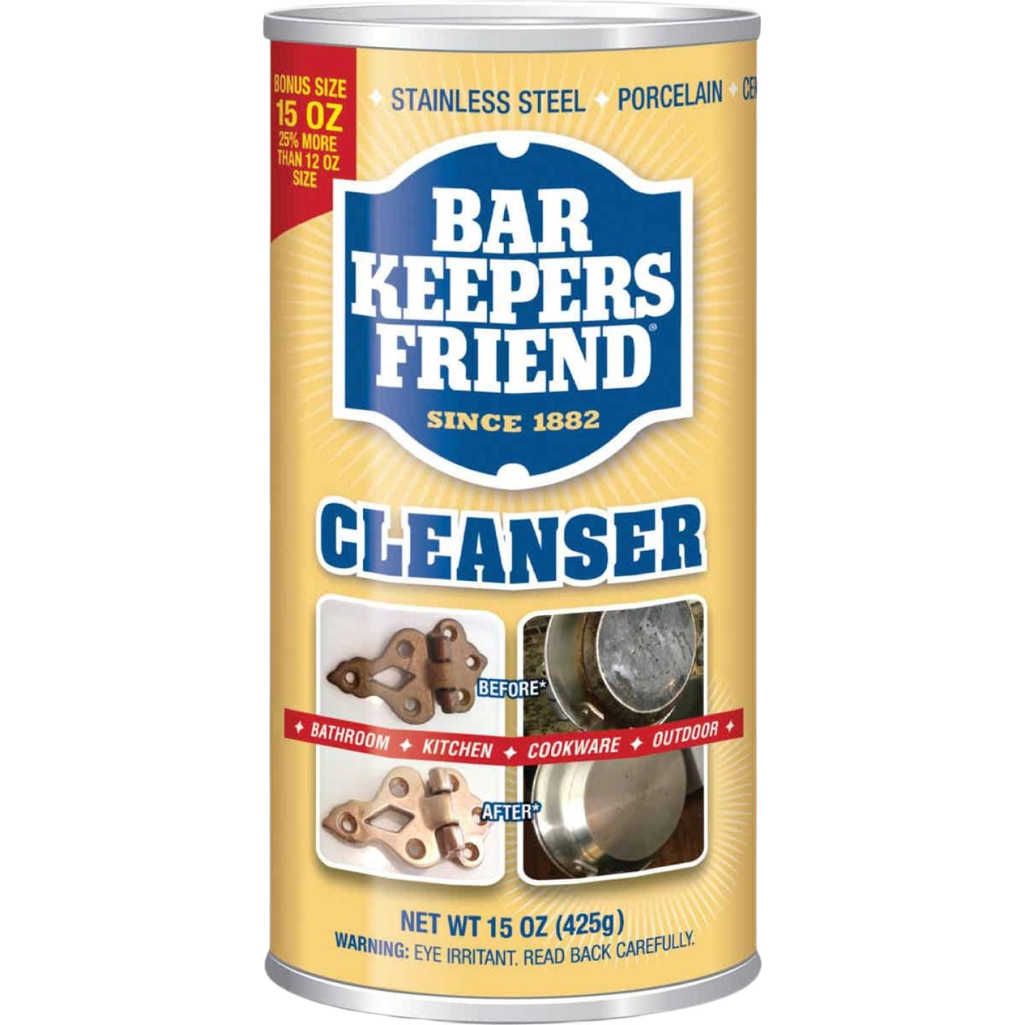 Container of Bar Keepers Friend cleanser powder for removing rust and stains on various surfaces in cleaning supplies under $50