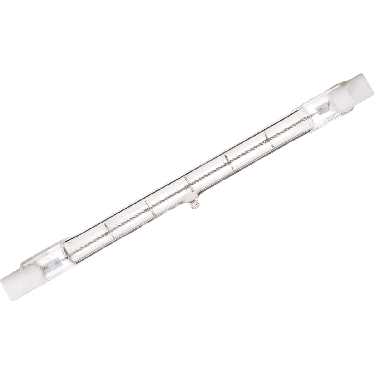 Clear tubular halogen light bulb with end caps for use in lighting and electrical home improvement projects