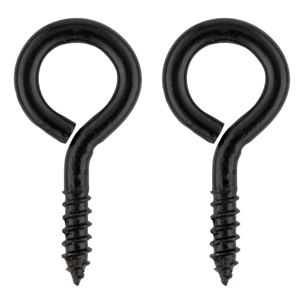 Set of two black lag screw eyes with durable finish for secure rope or cable attachment in hardware and home improvement tools under $50