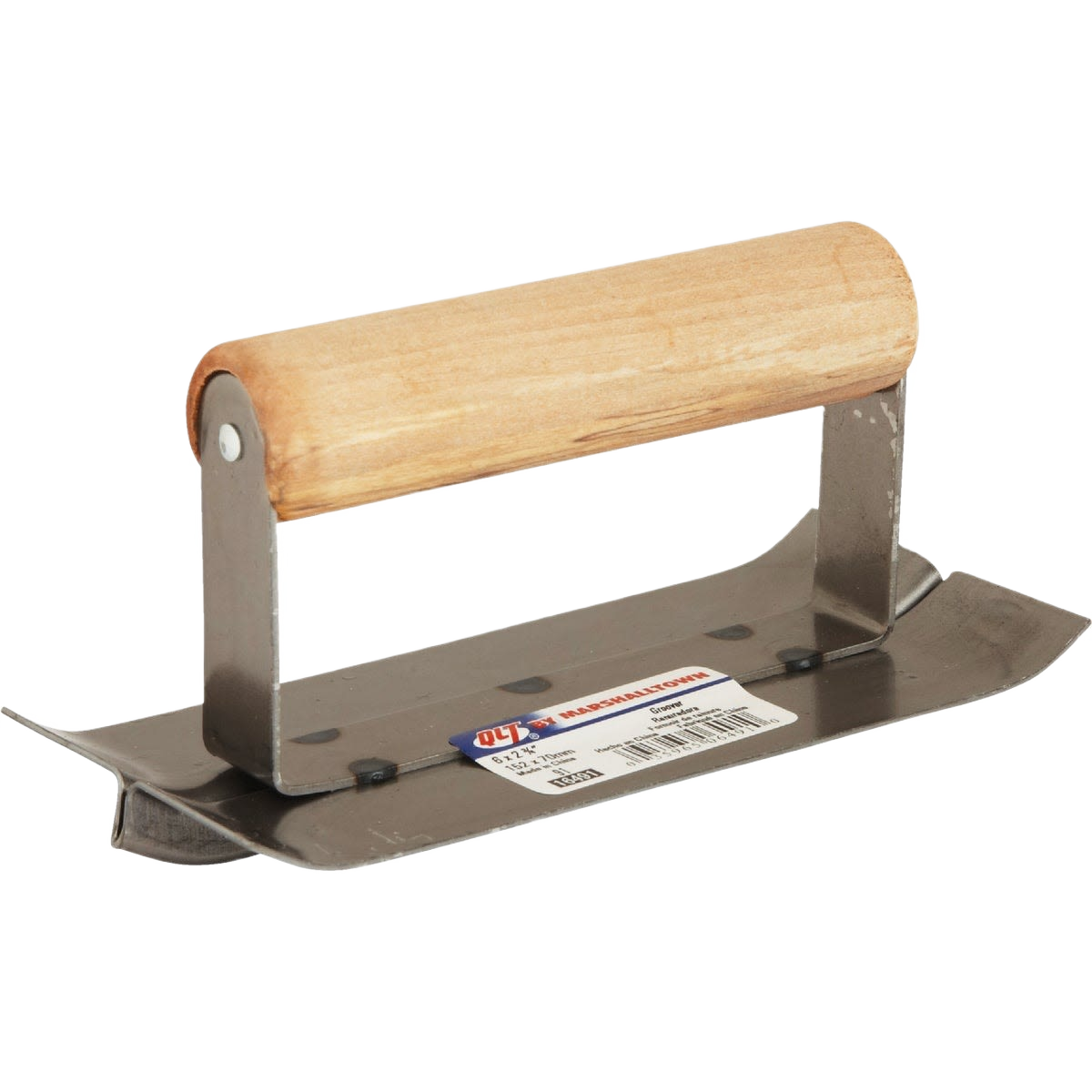 Steel cement groover with wooden handle designed for creating grooves in concrete during home improvement projects