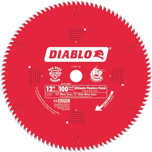 Red circular saw blade with 100 teeth designed for precise cutting in tools and home improvement tasks