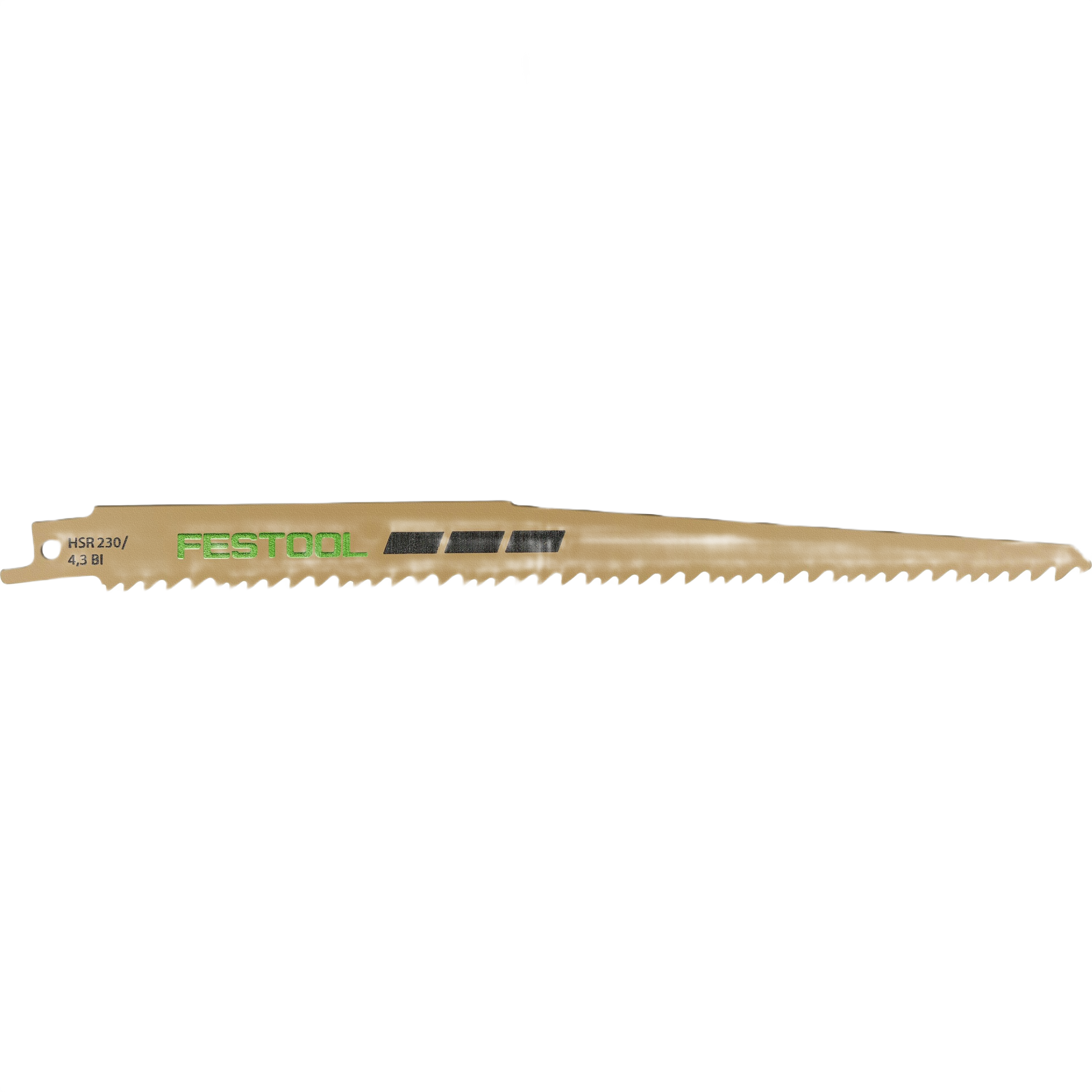 Thin wood cutting sabre saw blade with sharp teeth and Festool branding for home improvement tools and projects