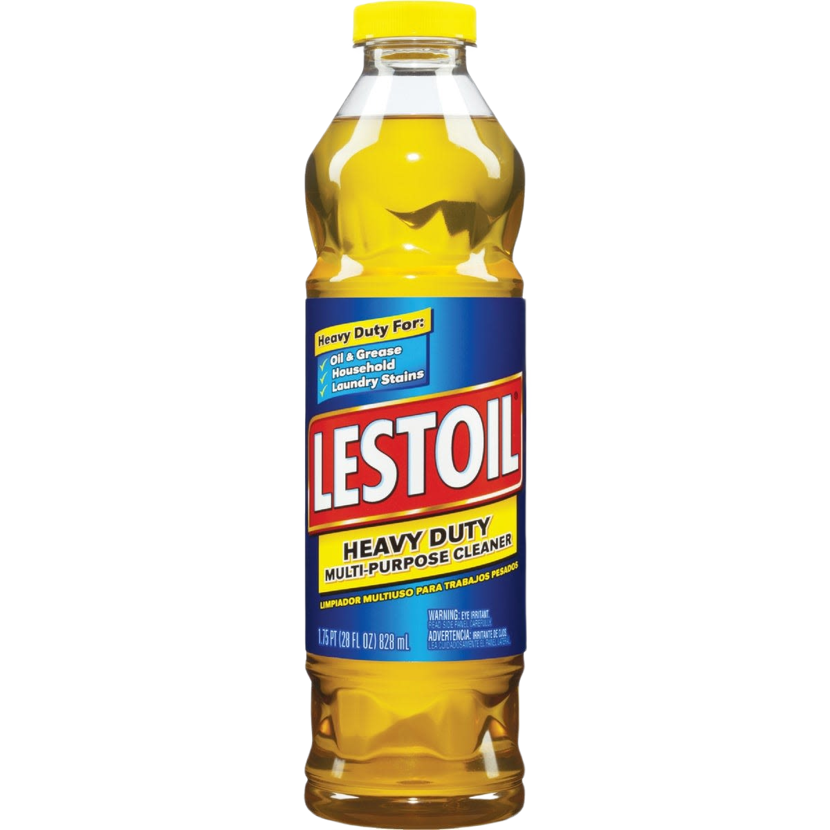 Yellow liquid all-purpose cleaner bottle with blue and yellow label for home and laundry stain removal