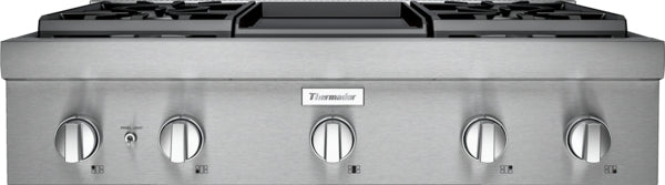 36-inch stainless steel gas rangetop with five control knobs and continuous cast iron grates for cooktops collection