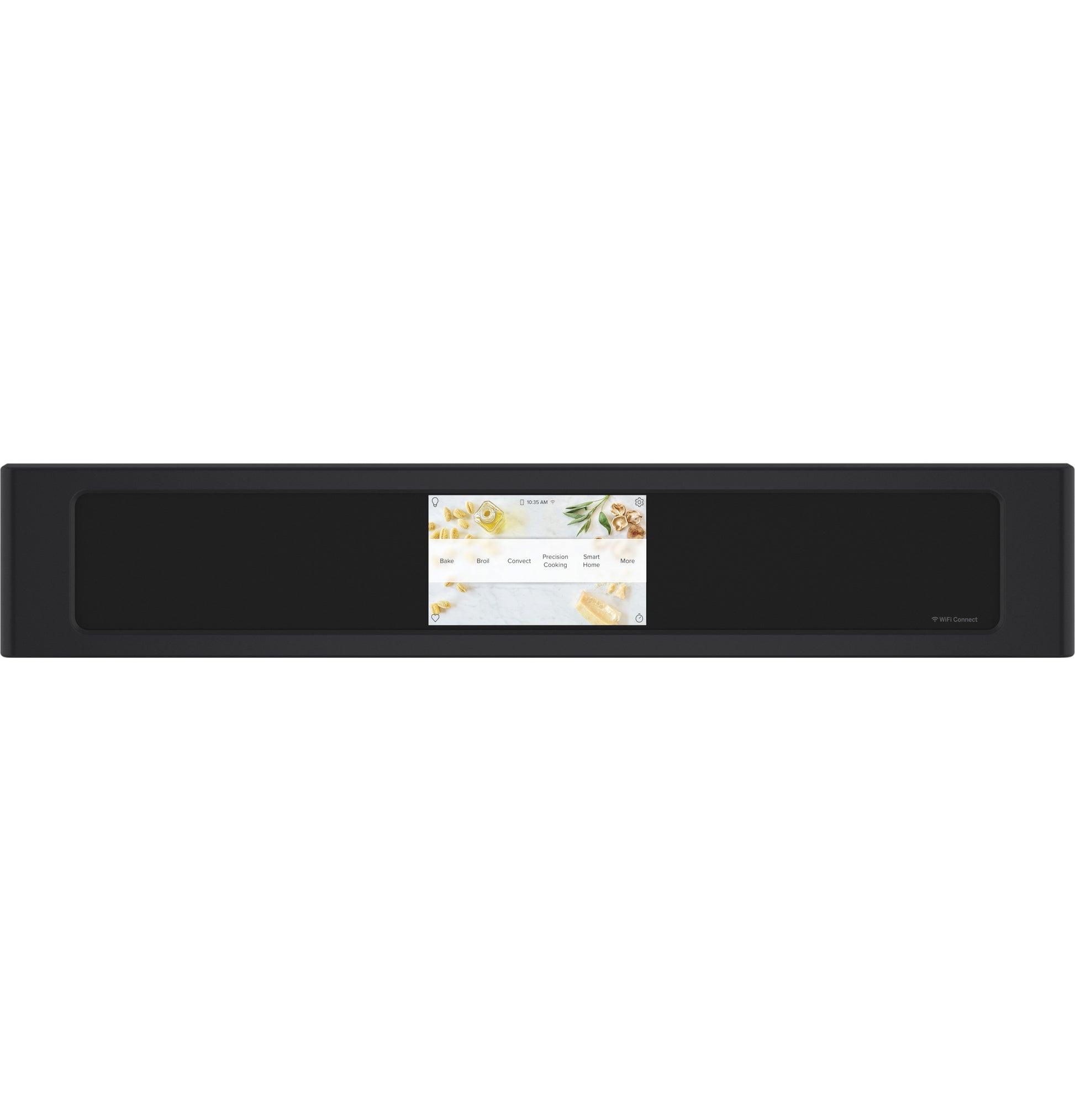 Black smart control panel with touchscreen displaying cooking options for wall ovens in kitchen appliances collection