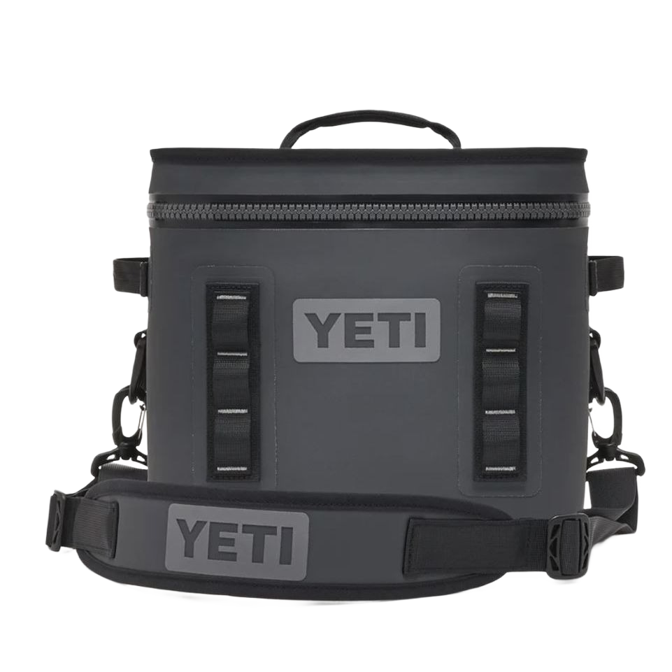 Compact gray soft cooler with top zipper and adjustable shoulder strap for food storage and organization collections
