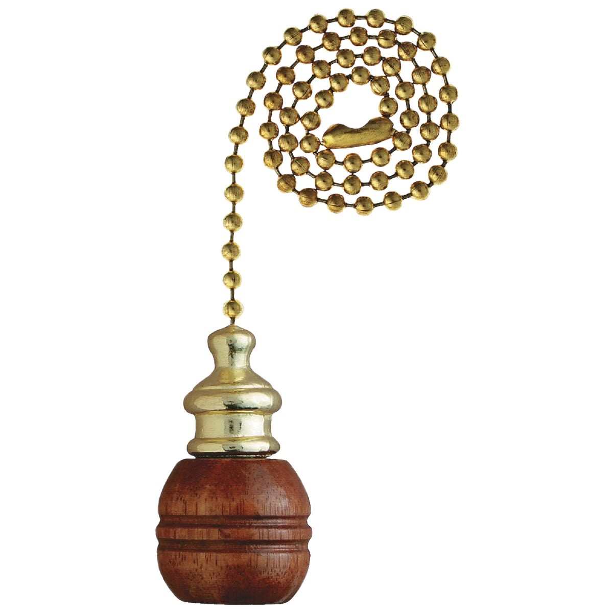 Polished brass pull chain with sculptured walnut wooden knob for lighting and ceiling fan accessories under $50