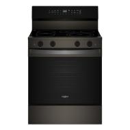 Front view of 30-inch black electric smart range with smooth cooktop and digital control panel from Ranges collection
