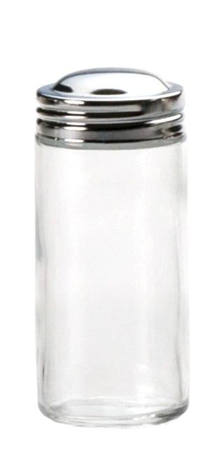 Clear glass spice jar with shiny chromed steel screw-on lid for kitchen storage and countertop organization under $50 collection
