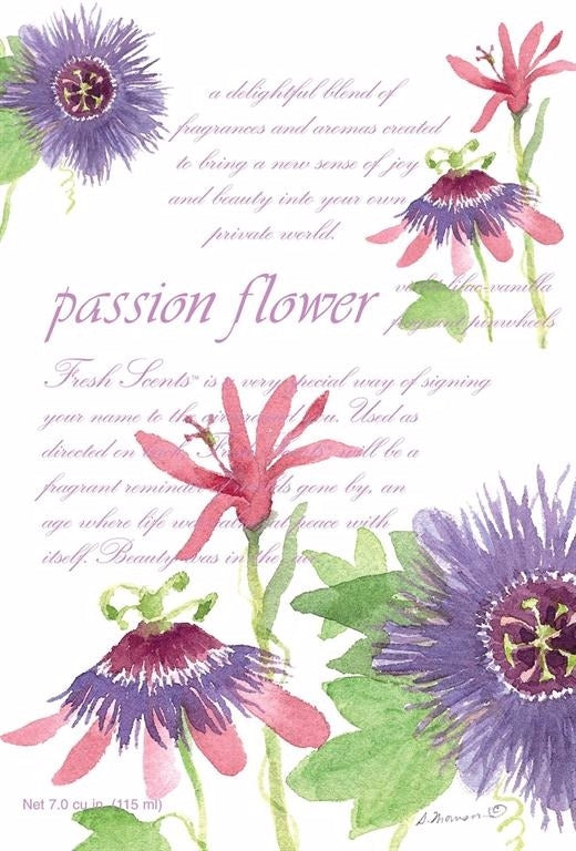 Watercolor illustration of passion flower blooms with elegant script text for household items under $50 collection