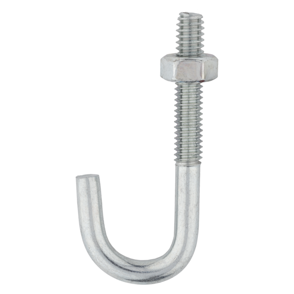 Zinc J bolt with hex nut, threaded fastener for hardware, hooks, and lumber projects under $50 in home improvement