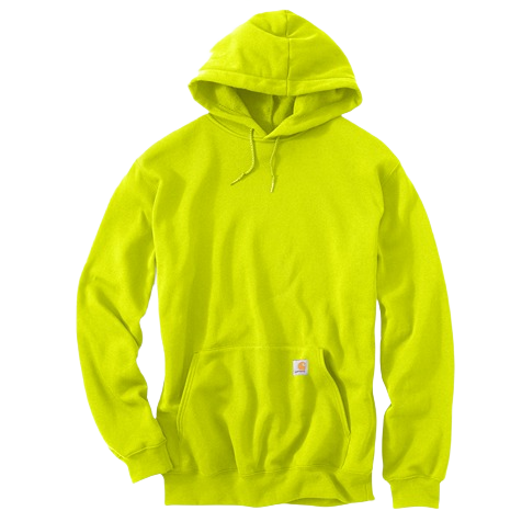 Men’s loose fit midweight cotton-polyester blend hoodie in high visibility yellow with front pouch pocket from Carhartt collection