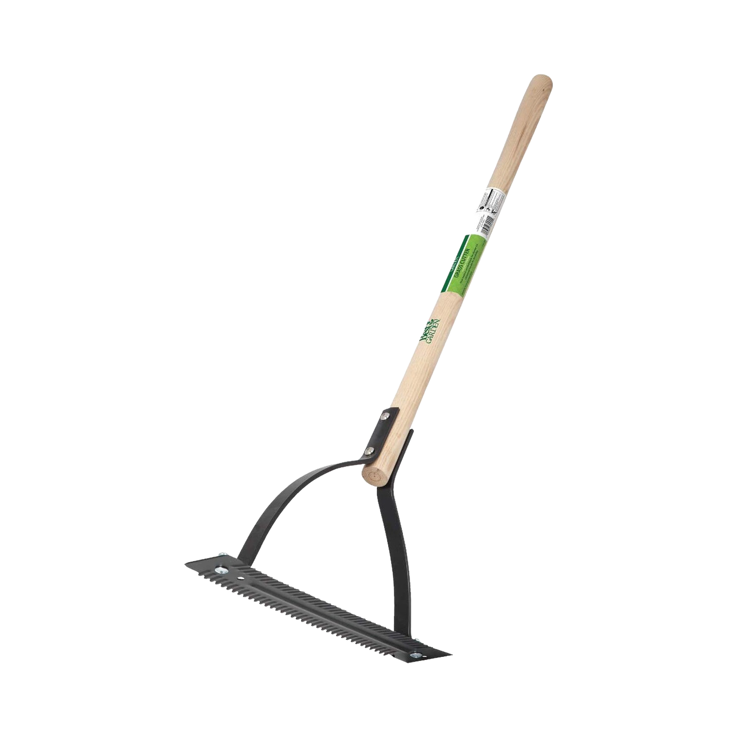 Wood-handled garden grass and weed cutter with serrated steel blade, for outdoor gardening and hand tool use