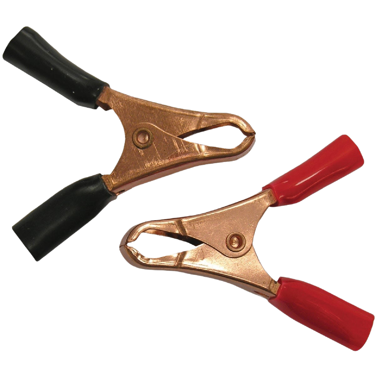 Copper battery clamps with insulated red and black grips for automotive and electrical tool accessories under $50