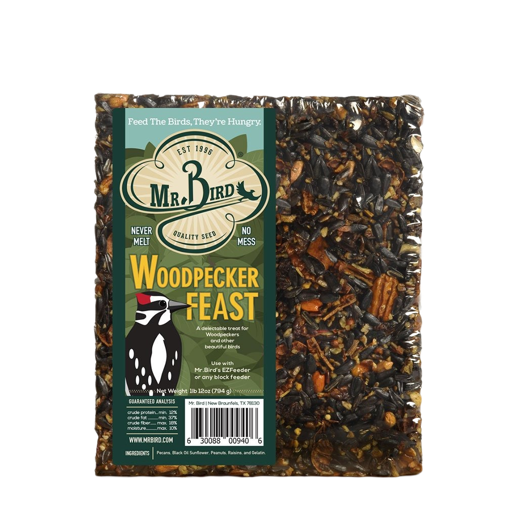 Large woodpecker seed cake with mixed nuts and seeds designed for outdoor bird feeding enjoyment