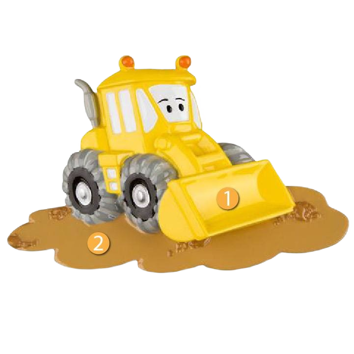 Yellow toy bulldozer with eyes on dirt pile for Christmas Ornaments & Tree Decorations under $50 collection