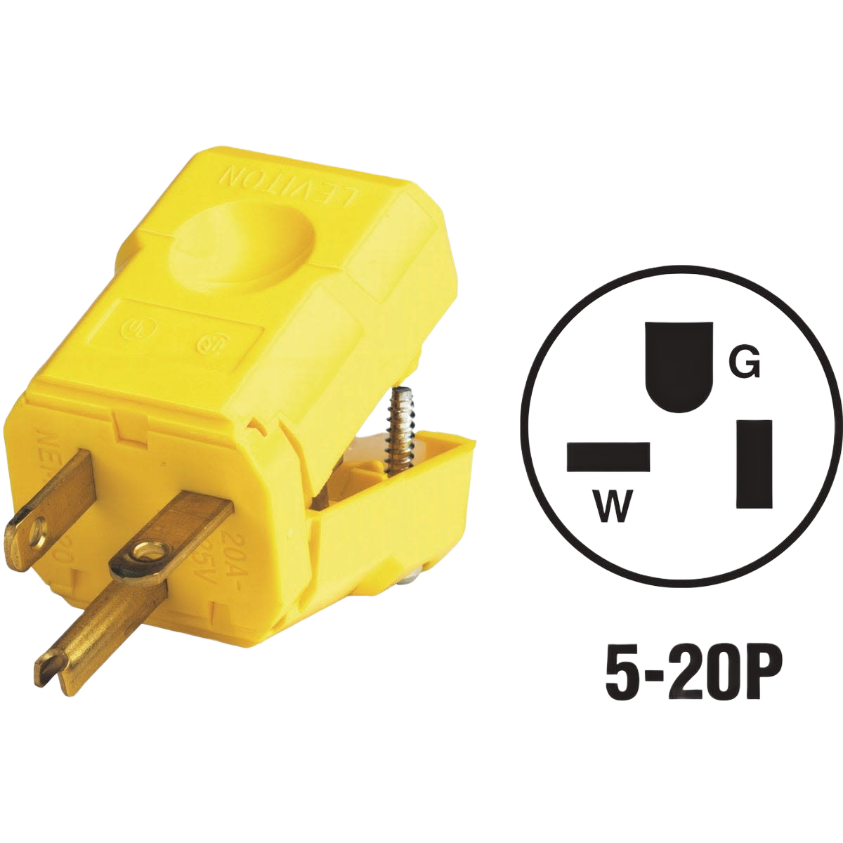 Yellow durable electrical cord plug with metal prongs and hinged design for easy assembly in home improvement tools collection