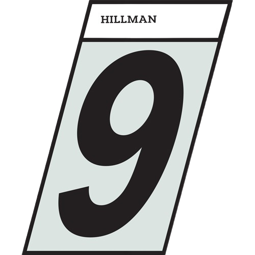 Black and silver adhesive house number 9 with angled cut design for home improvement and hardware projects