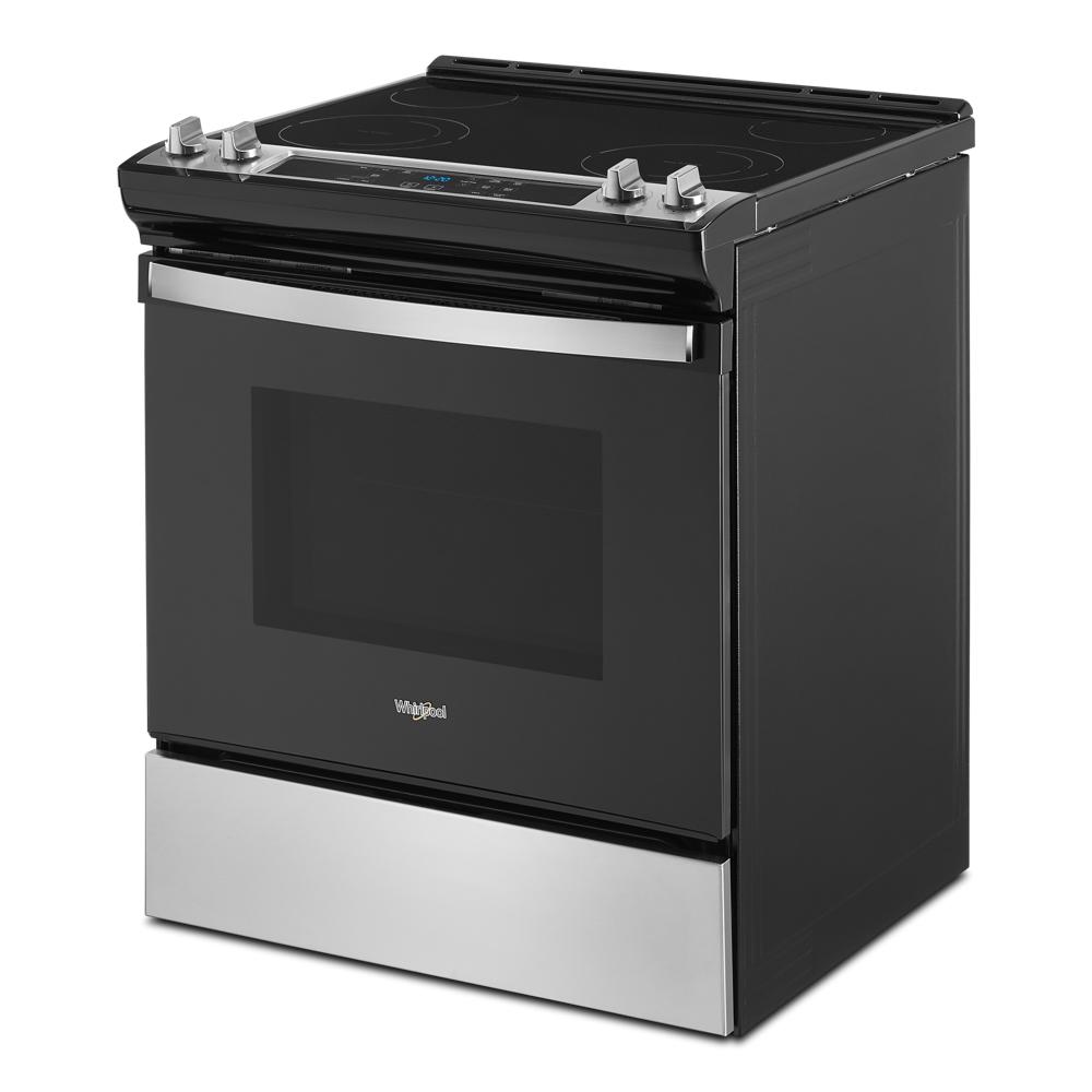 Freestanding electric range in black with stainless steel base and digital controls from Ranges & Kitchenware collection