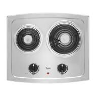 21-inch electric cooktop with stainless steel finish, two coil burners, and adjustable heat controls in kitchen appliances