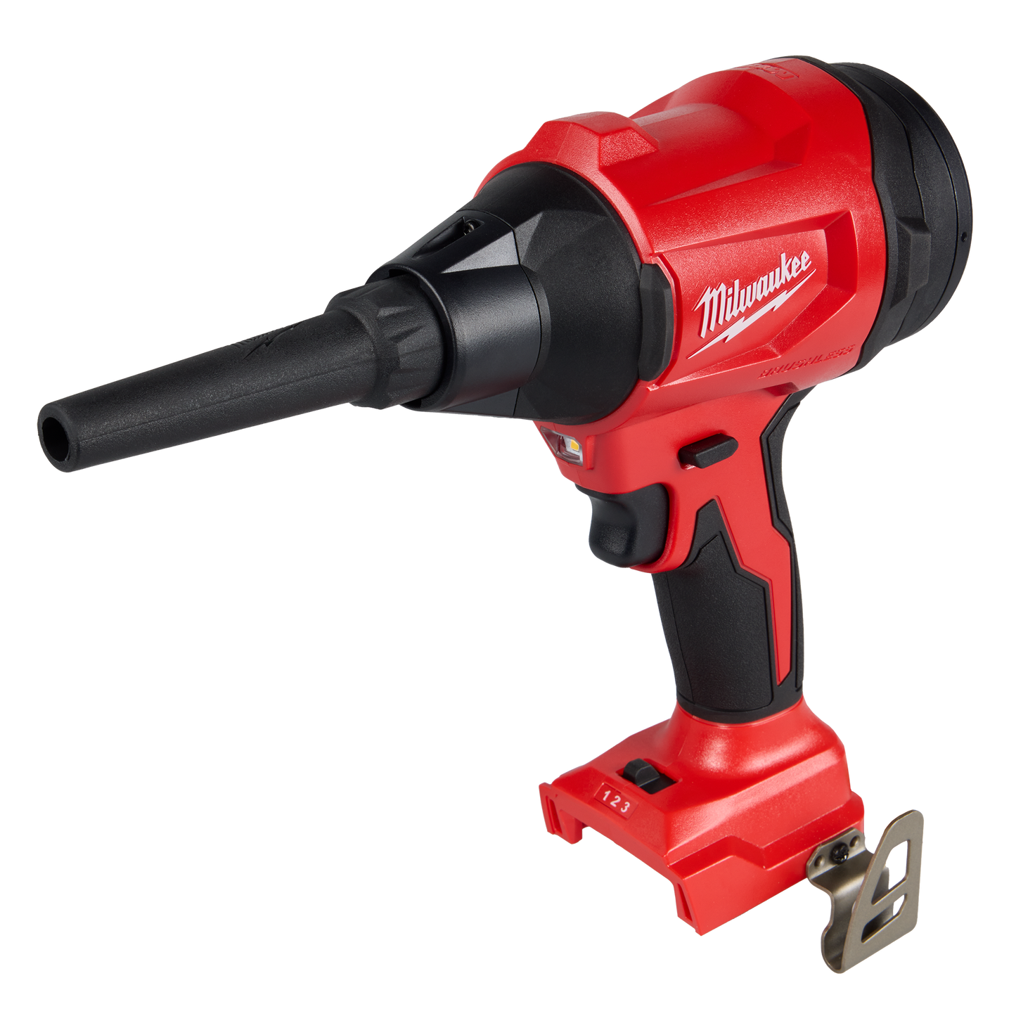 Compact red and black brushless precision blower with ergonomic grip and variable speed trigger, part of Milwaukee M18 electric power tools at Hartville Hardware for home improvement and power tool collections.