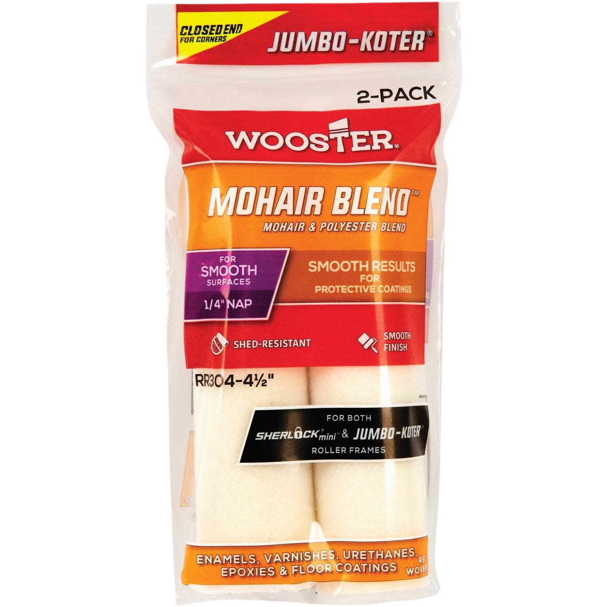 Two-pack white mohair blend roller covers with 1/4 inch nap for smooth finishes in paint supplies collections