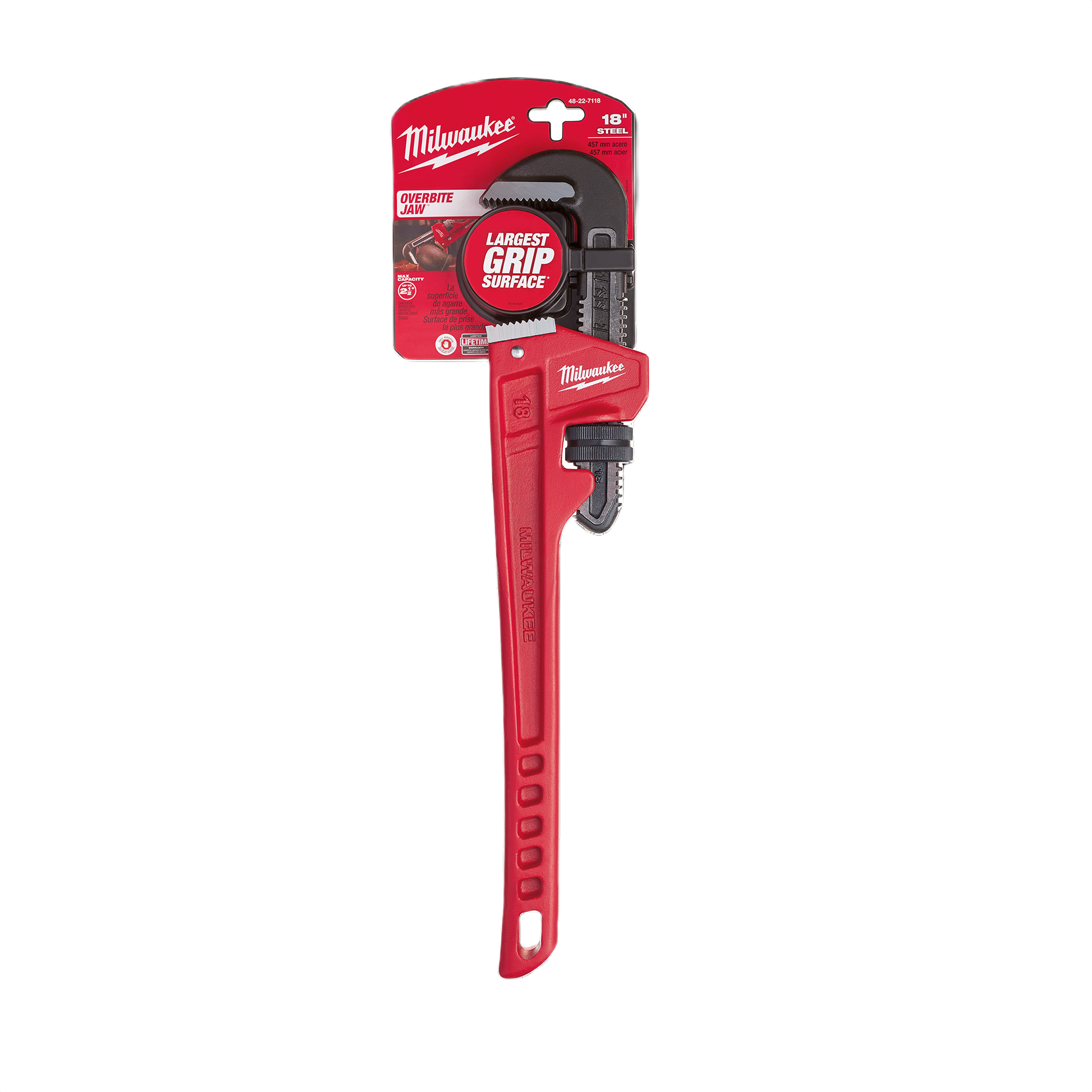 18-inch steel pipe wrench with red handle for heavy-duty tools and home improvement tasks