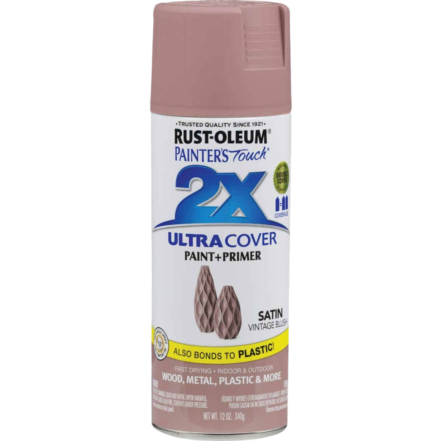 Rust-Oleum 12 oz. Satin Vintage Blush spray paint with primer for wood, metal, plastic, and home projects