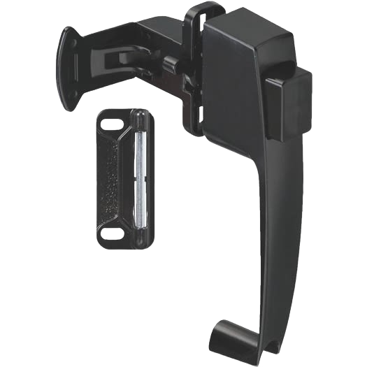 Black push button latch with one-piece shaft for wood and metal doors in hardware and furniture accessories collections under $50