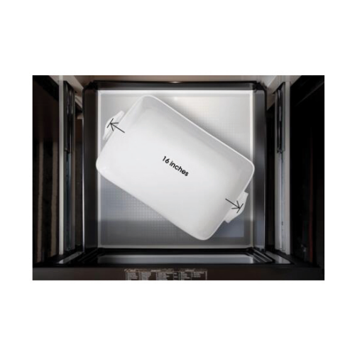 Top view of a microwave drawer interior showing an 18-inch wide white rectangular dish from Microwaves collection