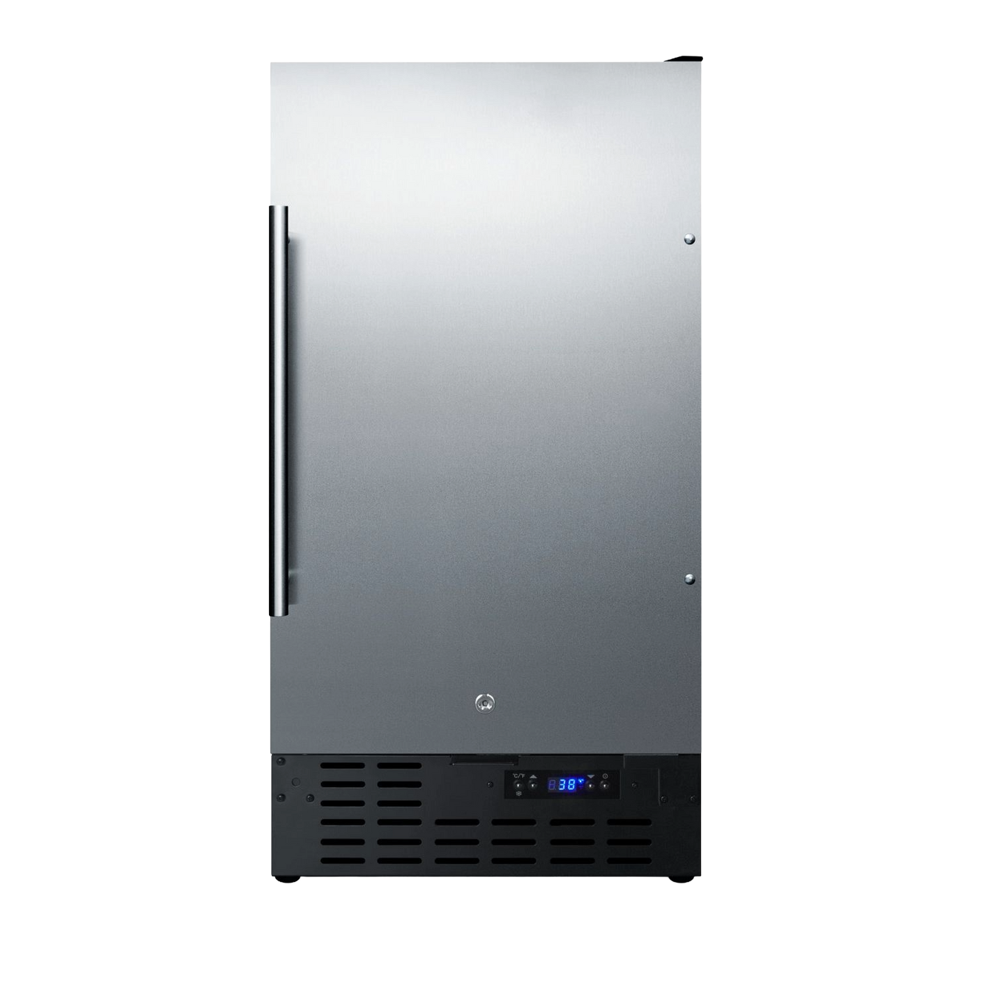 18-inch wide built-in all-refrigerator with stainless steel door and digital display for kitchen appliances and refrigeration