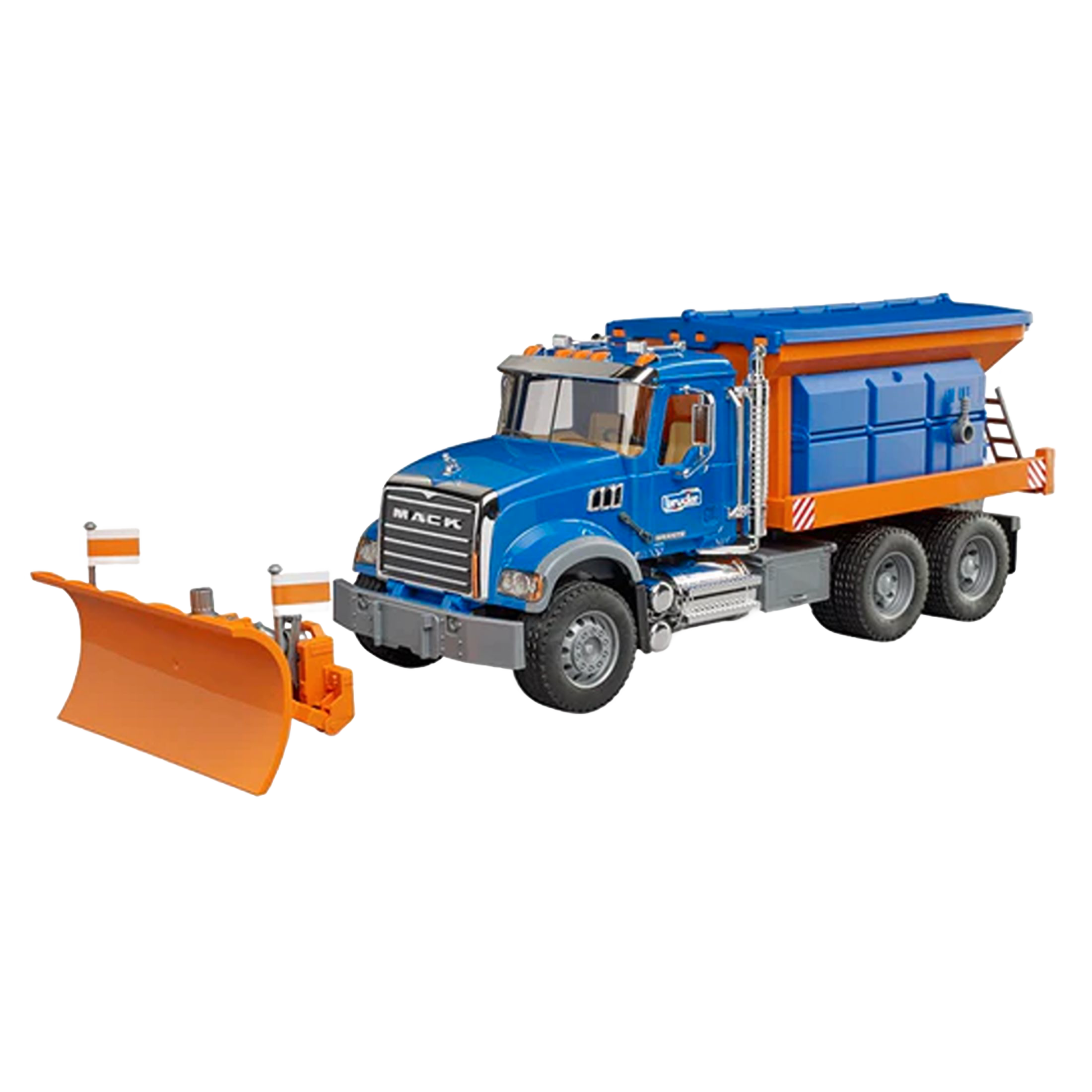 Blue and orange Bruder Mack Granite snow plow truck toy with detachable plow blade in Vehicles & Remote Controlled Toys collection