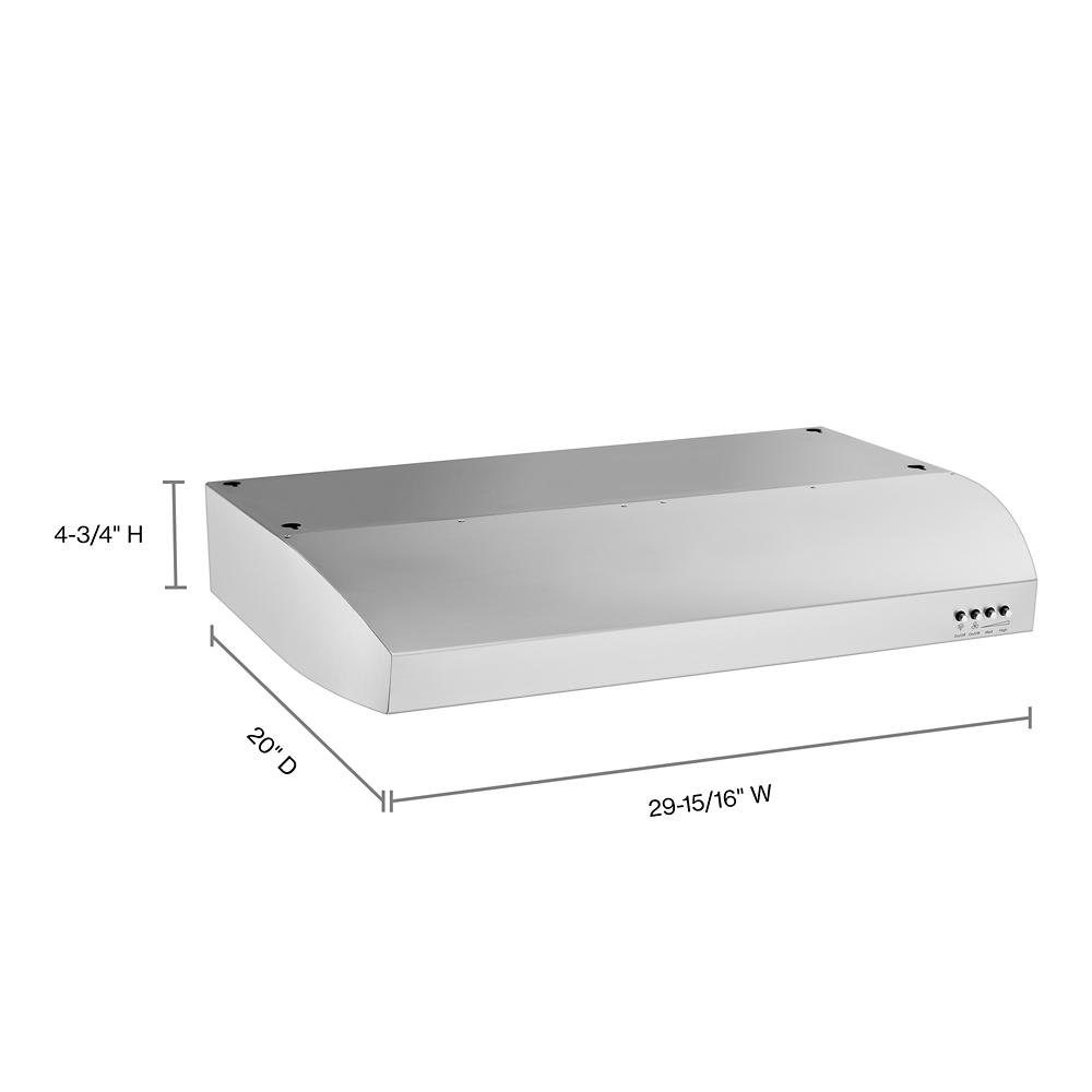 Stainless steel 30-inch vented under-cabinet range hood with push button controls from kitchen appliances collection