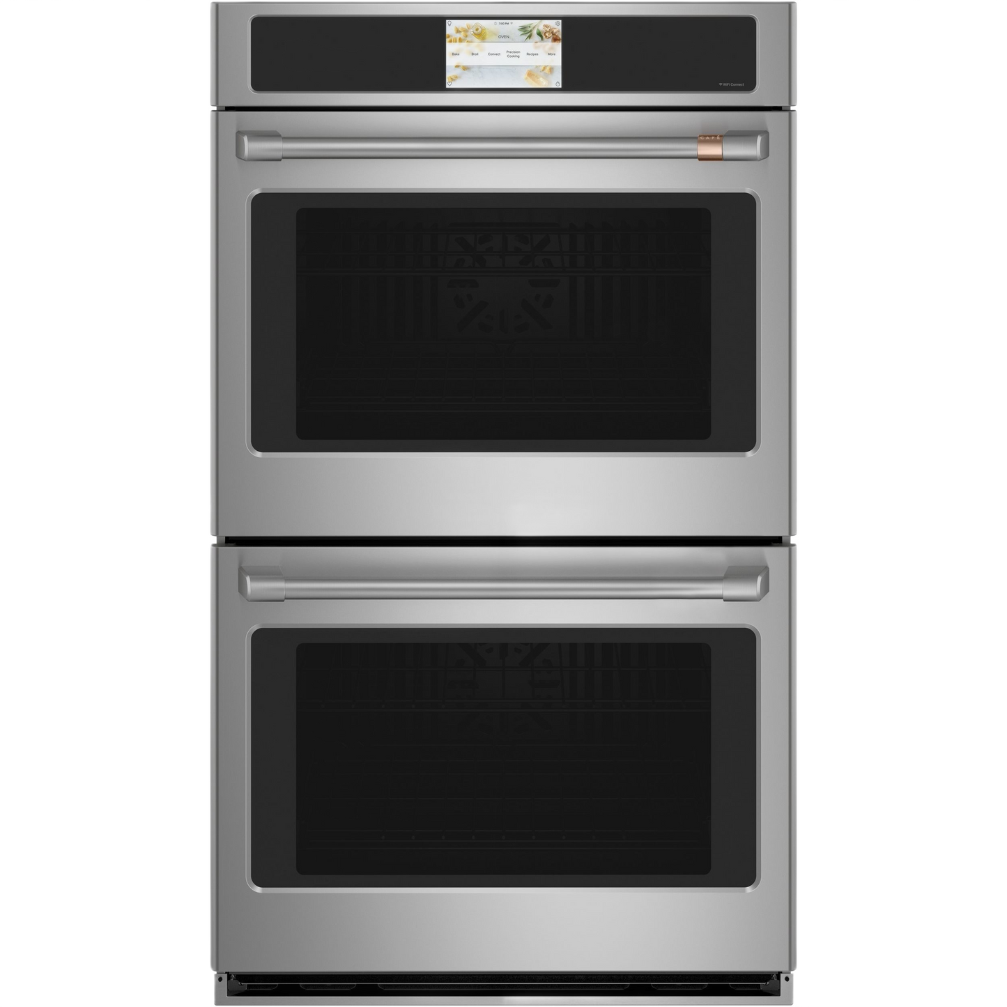 Stainless steel smart double wall oven with convection and digital touchscreen in kitchen appliances collection