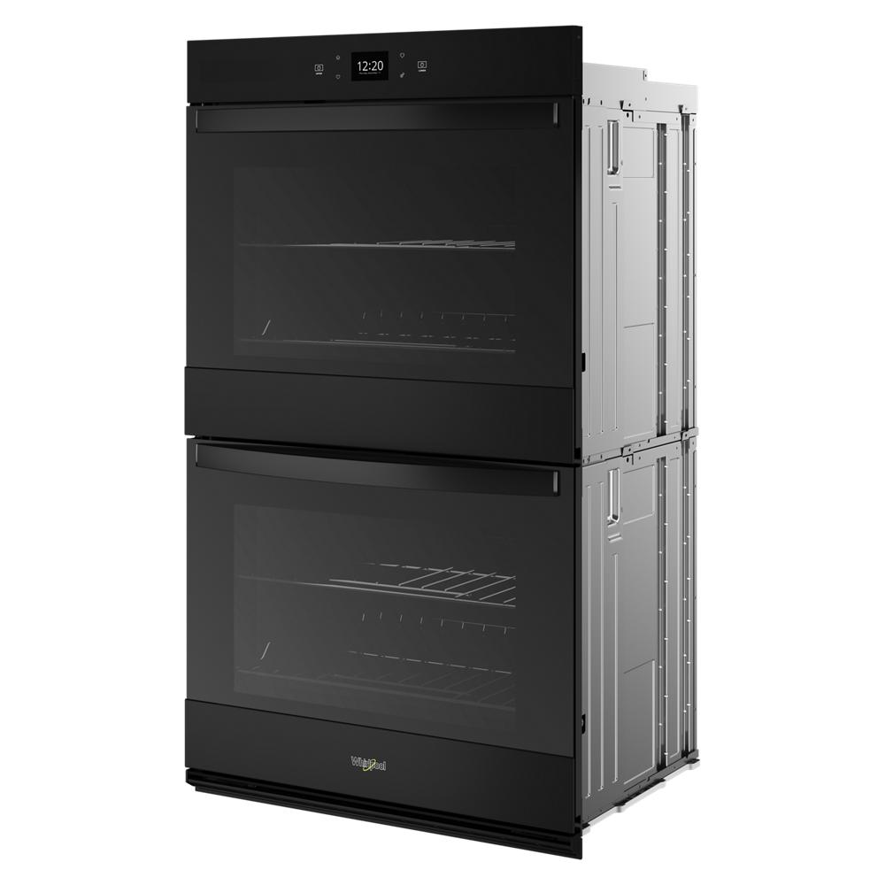 Black double wall oven with digital display and dual convection ovens for kitchen and appliance collections