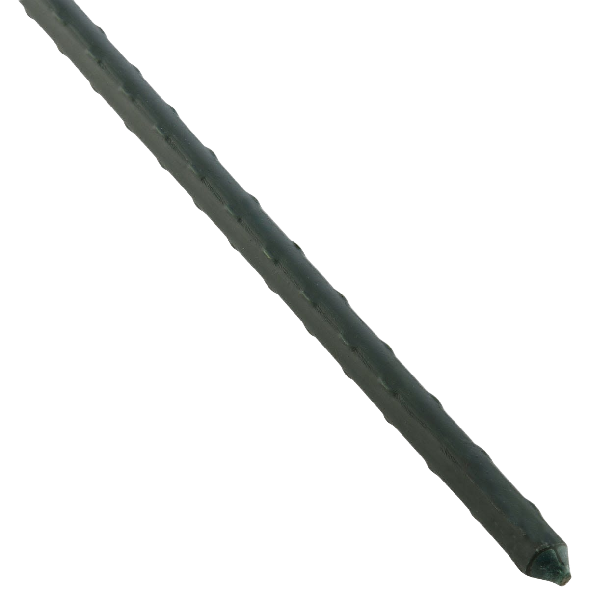 Green steel plant stake with pointed tip designed for supporting garden plants in home improvement tasks