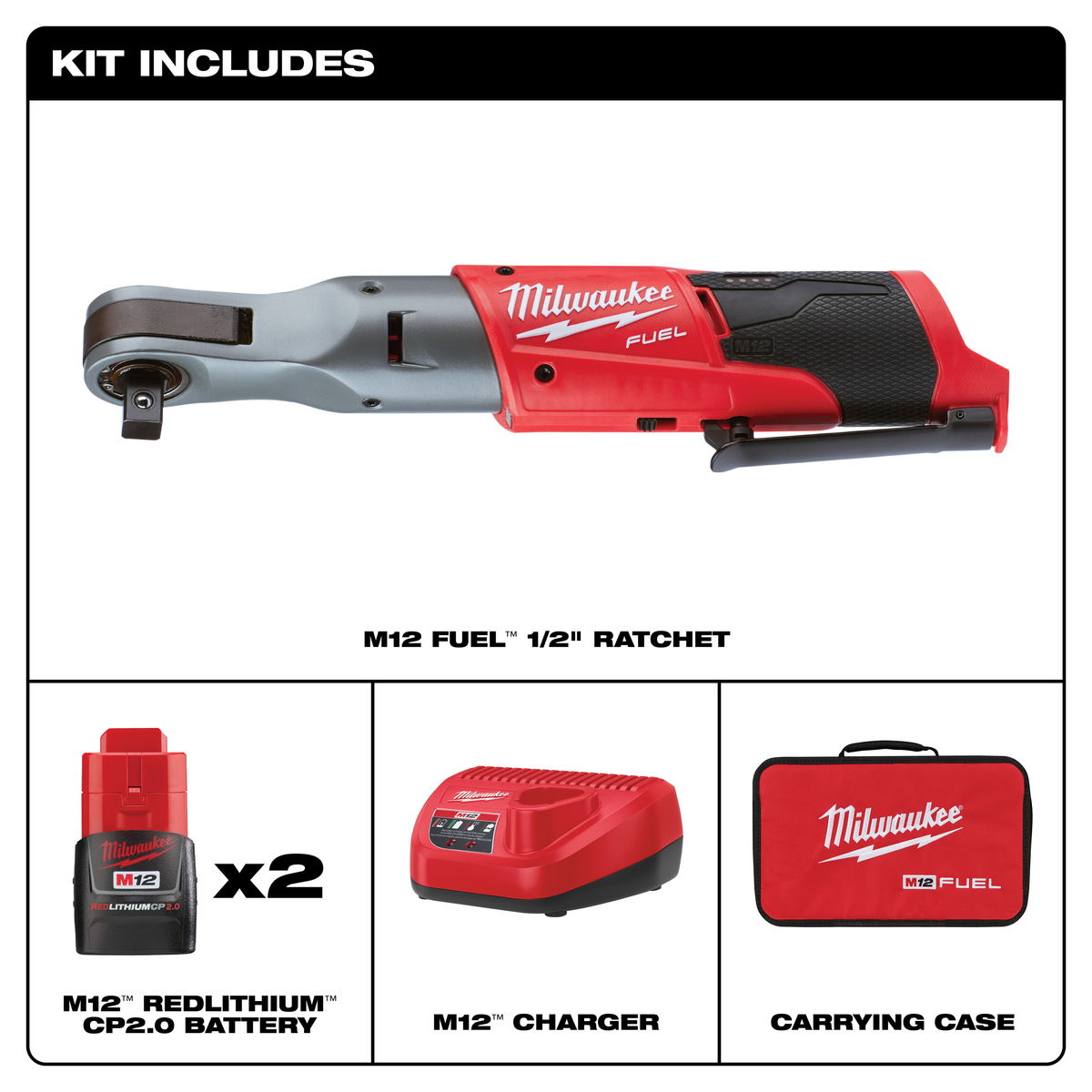 Milwaukee M12 FUEL™ 1/2" Ratchet 2 Battery Kit