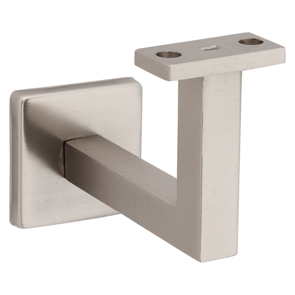 Satin nickel handrail bracket with rectangular base for secure mounting in shelving brackets and home improvement collections under $50