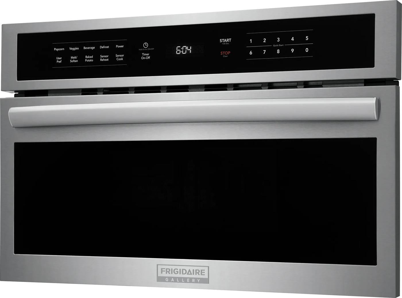 30-inch built-in microwave with drop-down door and digital sensor controls in stainless steel finish for kitchen appliances