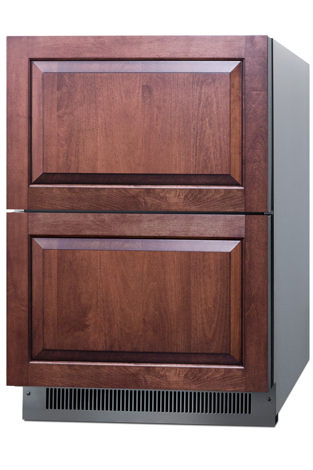 Two-drawer all-freezer with wood-paneled front, designed for indoor or outdoor kitchen integration and ADA compliance.