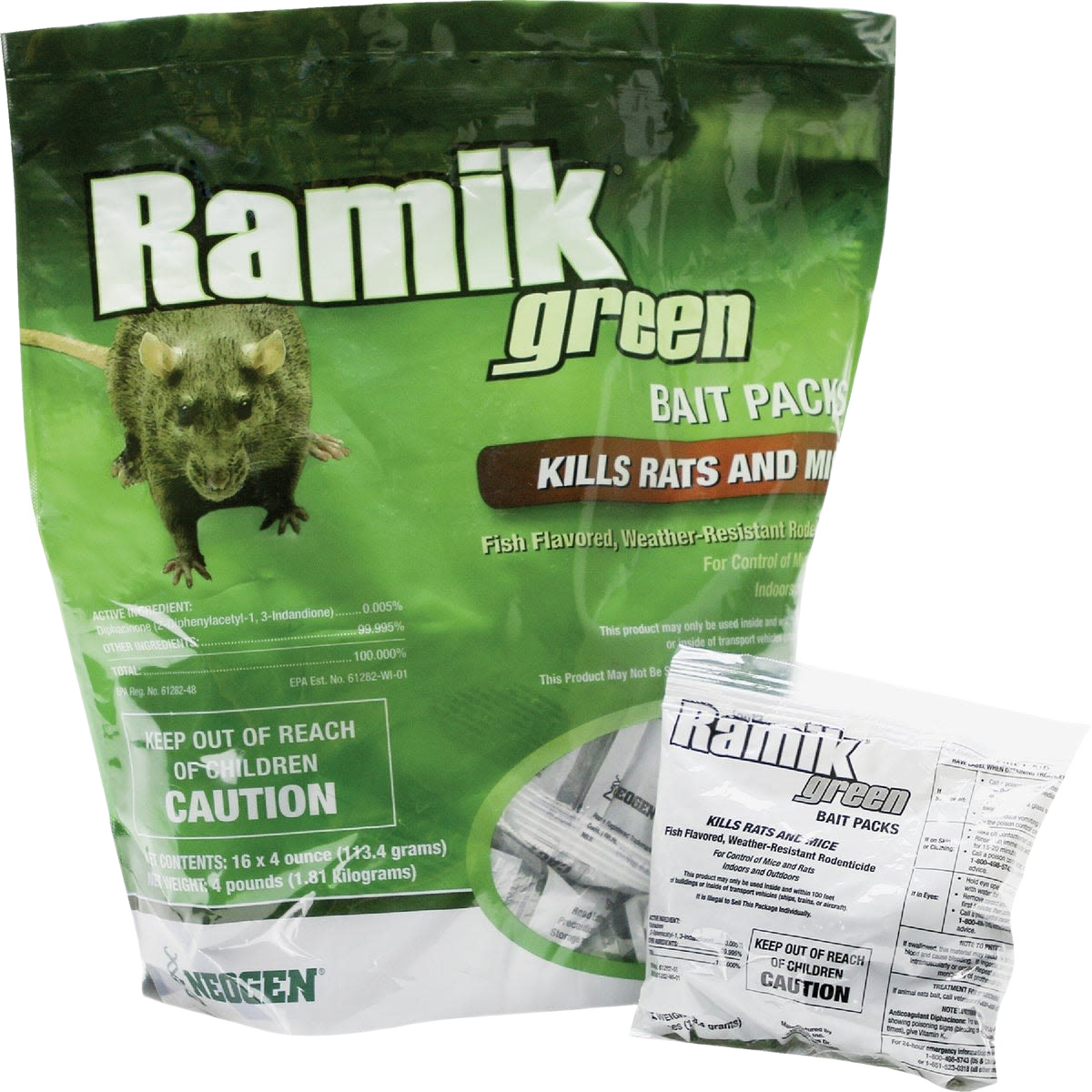 Green pellet bait packs for rodent control, part of insect and pest control for lawn and garden use under $50 collection