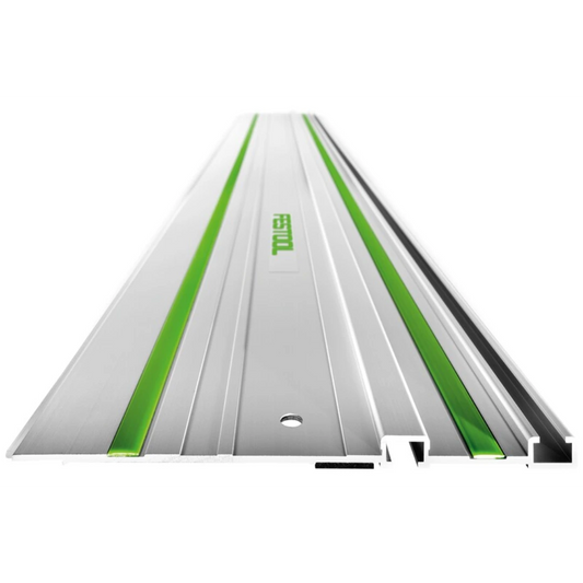 Aluminum guide rail with green anti-slip strips for accurate straight cuts in woodworking tool accessories collection