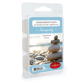 Clamshell pack of soy wax aromatherapy melts with sandalwood and lotus scent for home relaxation and ambiance