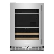 4.8 Cu. Ft. 24-Inch Beverage Center with Left Door Swing and 14-Wine Bottle Capacity with Wood-Front Racks in PrintShield® Stainless Steel