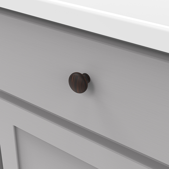 Small vintage bronze round knob on gray cabinet drawer in hardware and furniture accessories collection under $50