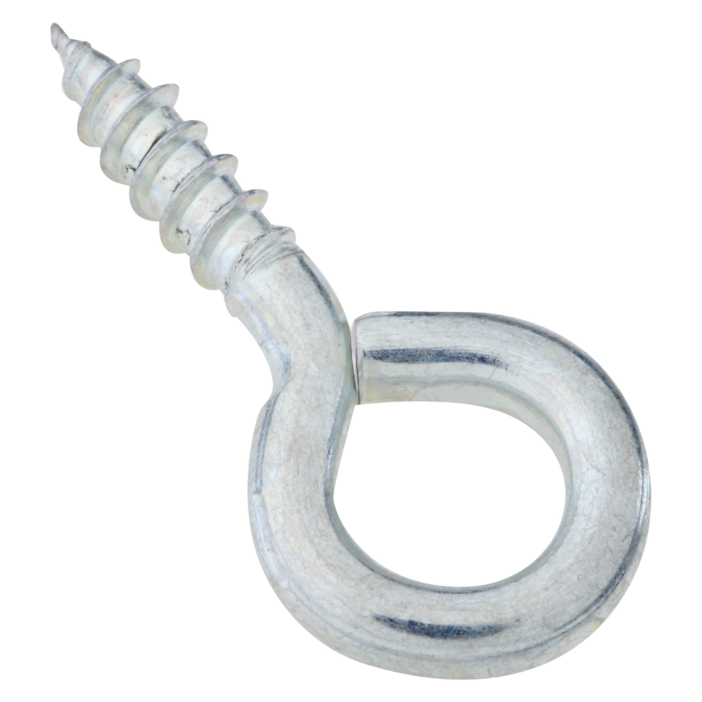 Zinc medium screw eye with threaded point for fast installation in hardware, fasteners, and hooks & eyes collections