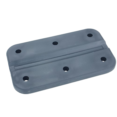 Gray metal hinge plate with six mounting holes for tools and home improvement projects