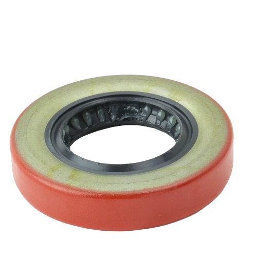 Round automotive seal with red outer ring and black inner lip for John Deere parts and lubricants collections