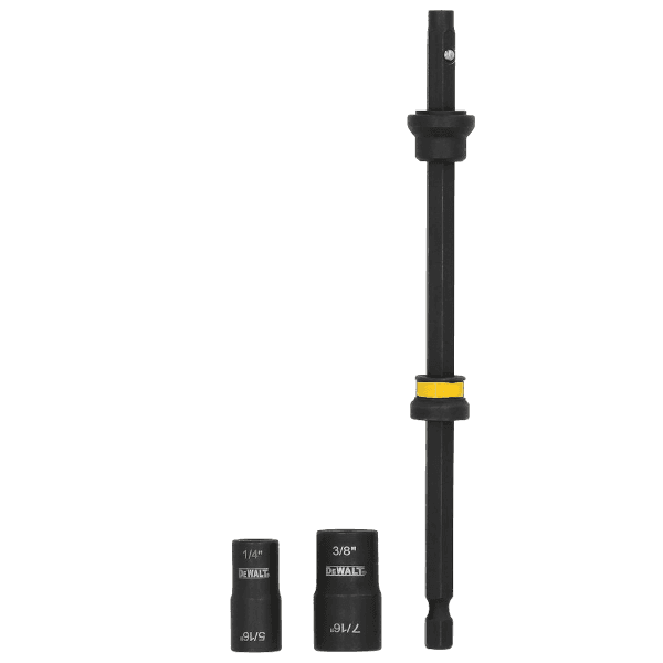 Black and yellow DEWALT Flextorq dual-ended nut drivers with 6-inch extension for tools and home improvement tasks