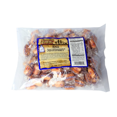 Clear bag filled with individually wrapped Family Choice Chick-O-Stick Nuggets candy in the Chocolates & Candies collection